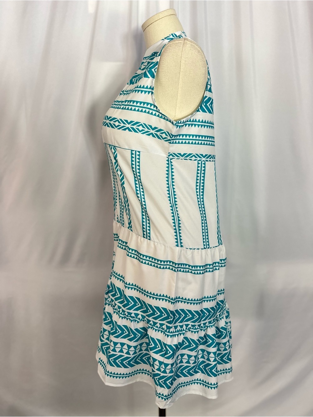 West Coast Turquoise White Tribal Print Sleeveless Shift Dress Size Large (1327) - Picture 5 of 11